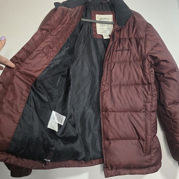 Eddie Bauer Premium Quality Goose Down Funnel Neck Puffer Jacket Burgandy Red - Picture 5 of 11